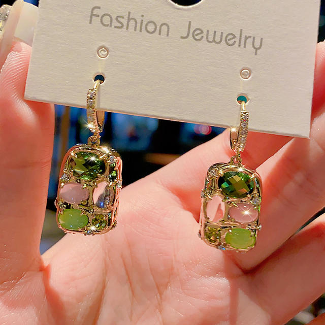 Luxury green color cubic zircon huggie earrings