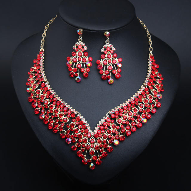 Occident fashion luxury color glass crystal necklace set