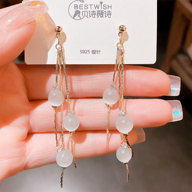 925 needle super delicate opal stone dangle earrings