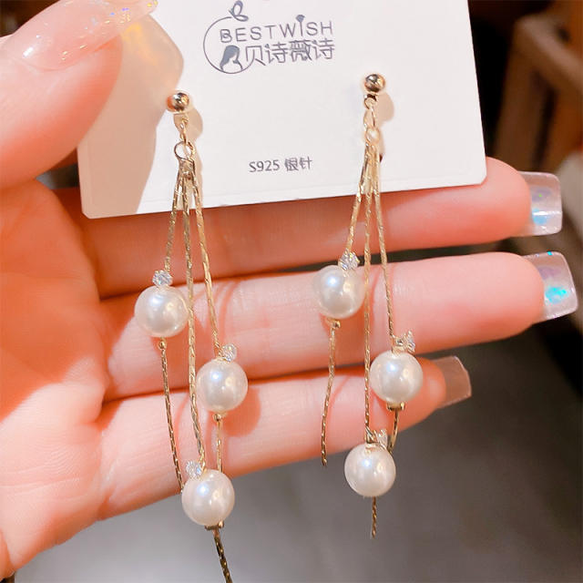 925 needle elgant pearl tassel earrings