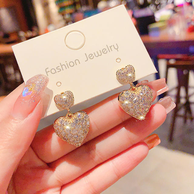 925 needle diamond heart earrings