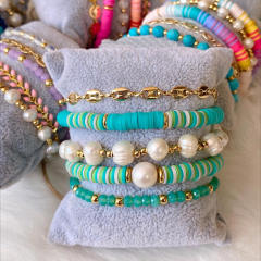 INS trend boho blue clay bead water pearl bracelet set