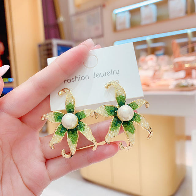 Korean fashion spring green color flower earrings