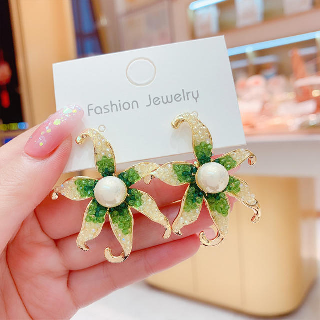 Korean fashion spring green color flower earrings