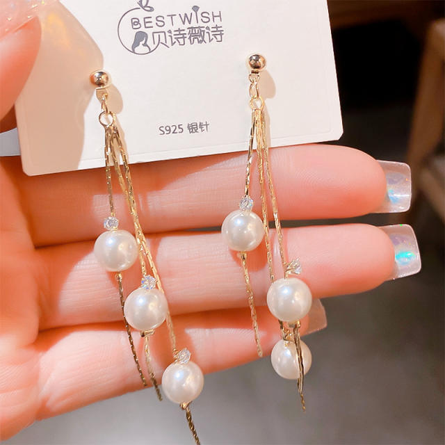 925 needle elgant pearl tassel earrings