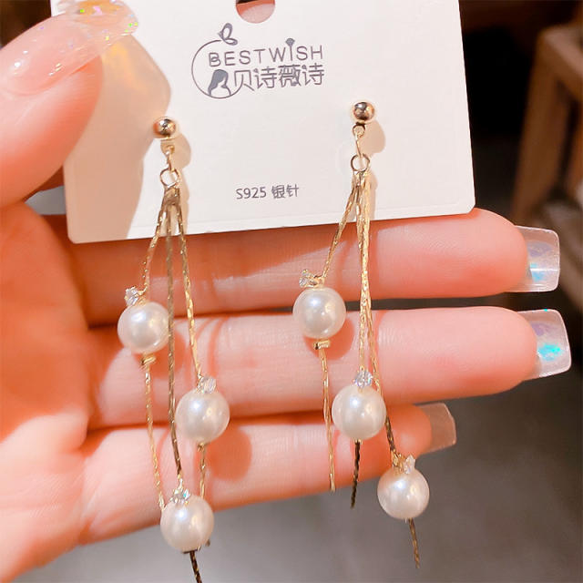 925 needle elgant pearl tassel earrings