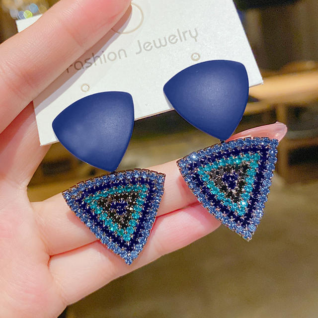 Sapphire blue cubic zircon triangle shape earrings
