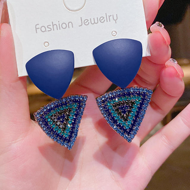 Sapphire blue cubic zircon triangle shape earrings