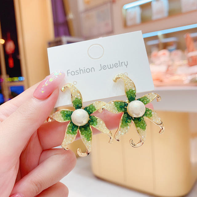 Korean fashion spring green color flower earrings
