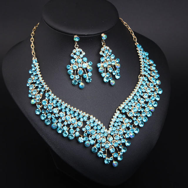 Occident fashion luxury color glass crystal necklace set