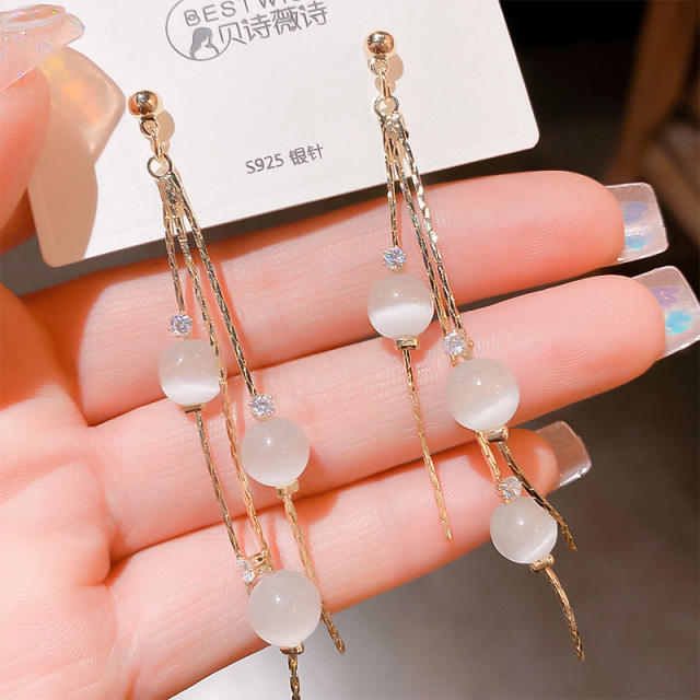 925 needle super delicate opal stone dangle earrings