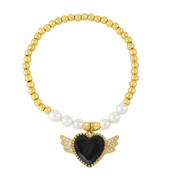 INS trend wing heart charm copper bead bracelet
