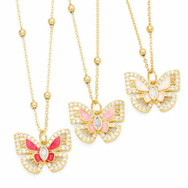 Hot sale enamel butterfly pendant copper necklace