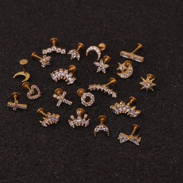 Creative cubic zircon crown cartilage earrings(1pcs)