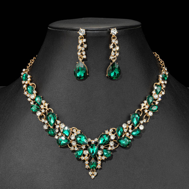 Luxury color glass crystal statement crown necklace set