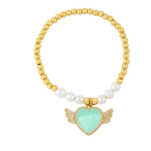 INS trend wing heart charm copper bead bracelet