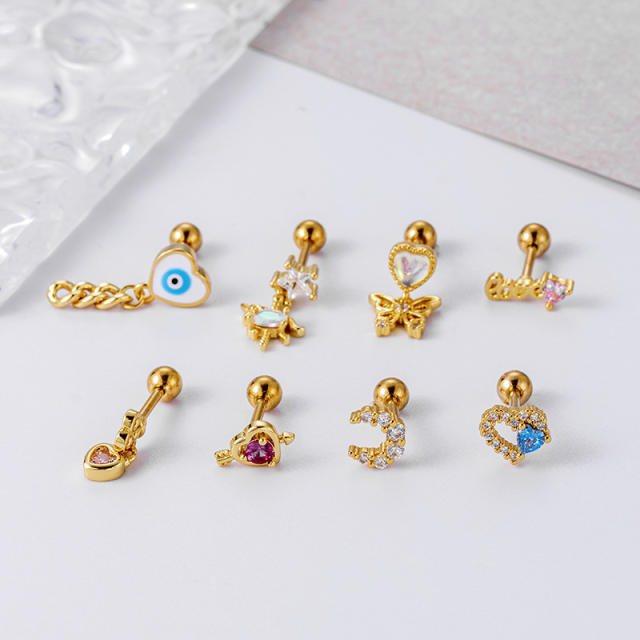 New design moon heart butterfly cartilage earrings(1pcs price)