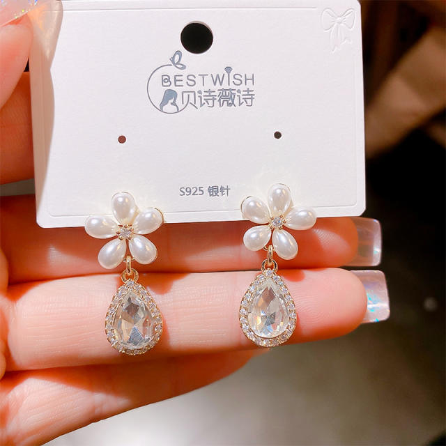 Elegant opal stone flower drop earrings