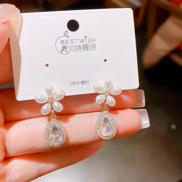Elegant opal stone flower drop earrings