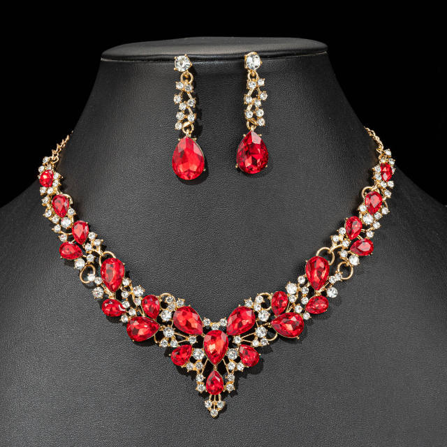 Luxury color glass crystal statement crown necklace set