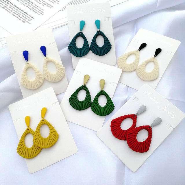 Boho colorful drop shape straw earrings