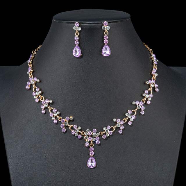 Korean fashion luxury color glass crystal crown necklace set