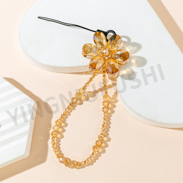 Delicate crystal bead flower phone strap