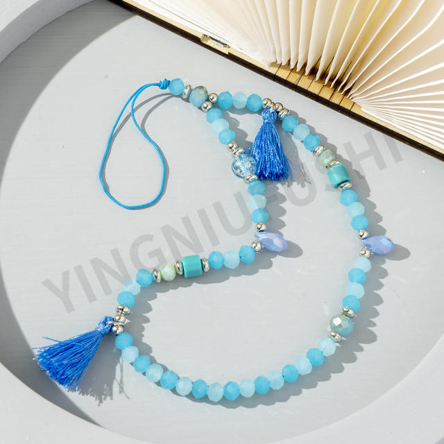 Boho colorful rope tassel bead phone strap