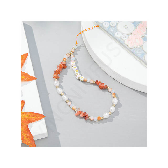 INS trend happy letter stone pearl phone strap