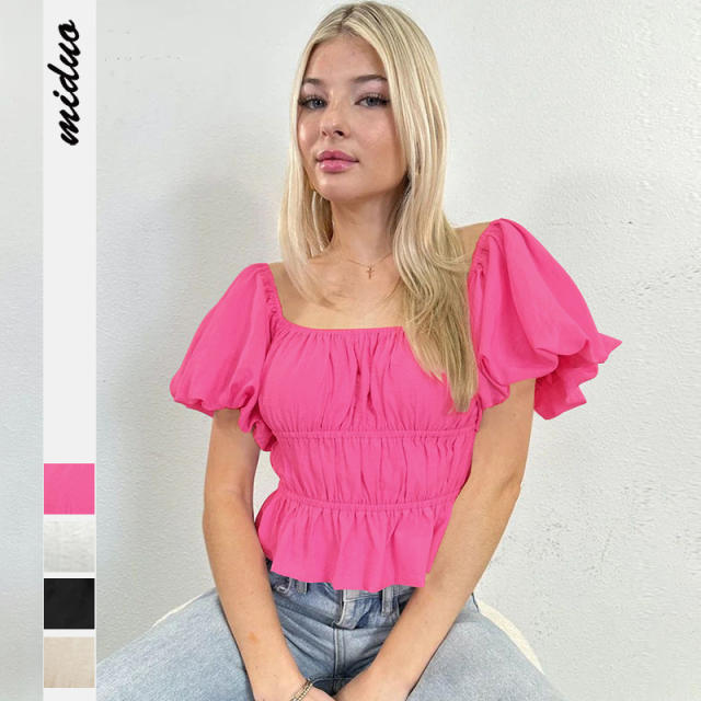 Summer design plain color off shoulder ruffles tops