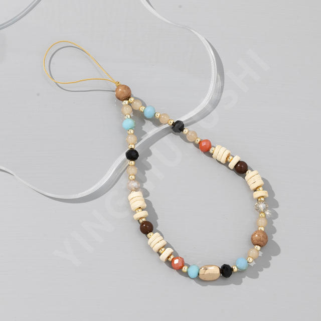 Boho dark color bead phone strap