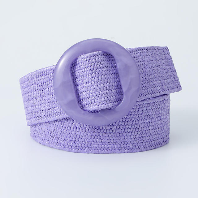 Boho candy color straw buckle belt