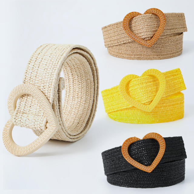 Summer design plain color 4cm heart buckle straw belt