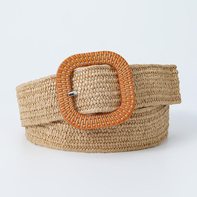 4cm Korean fashion plain color straw buckle belt