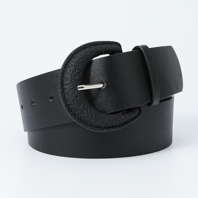 Vintage plain color PU leather buckle belt