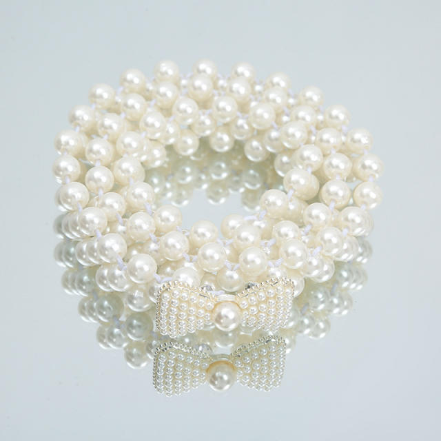 Elegant rhinestone buckle faux pearl chain belt