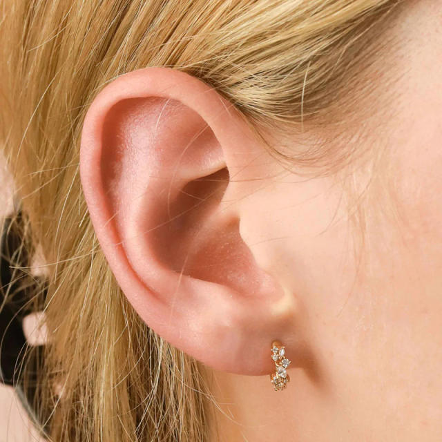 925 needle gold plated copper cubic zircon huggie earrings