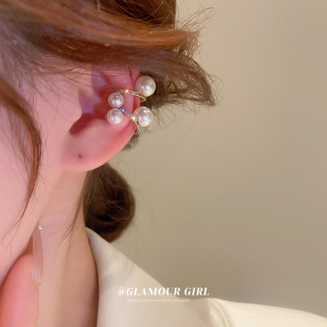 Real gold plated cubic zircon pearl ear cuff(1pcs price)
