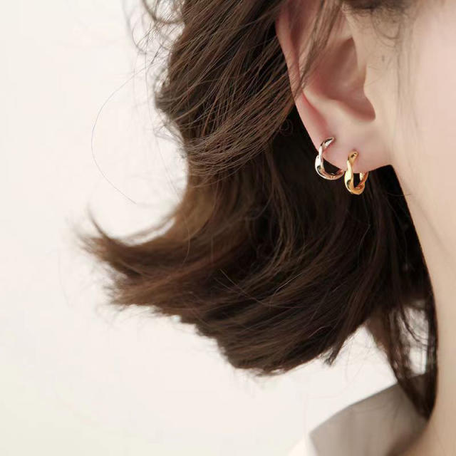 925 needle gold plated copper huggie earrings small hoop