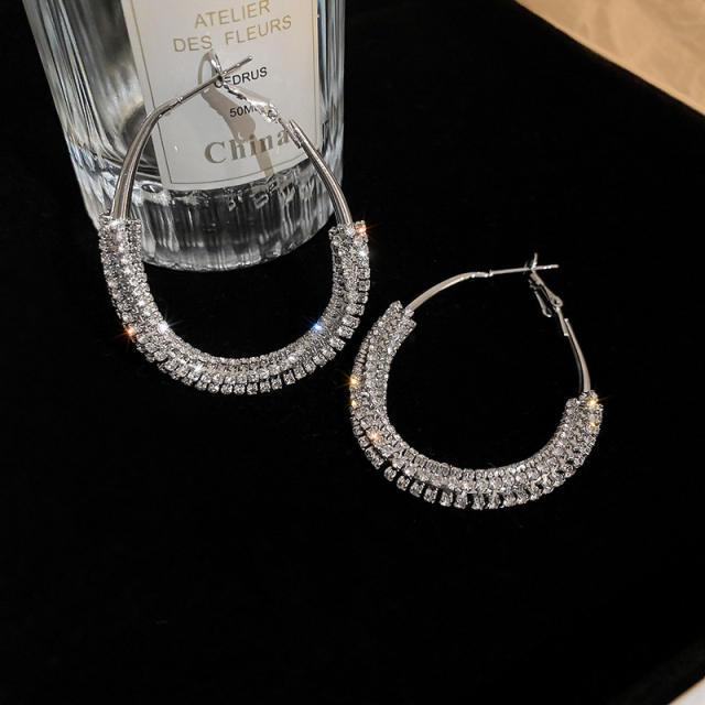 Luxury rhinestone circle hoop earrings