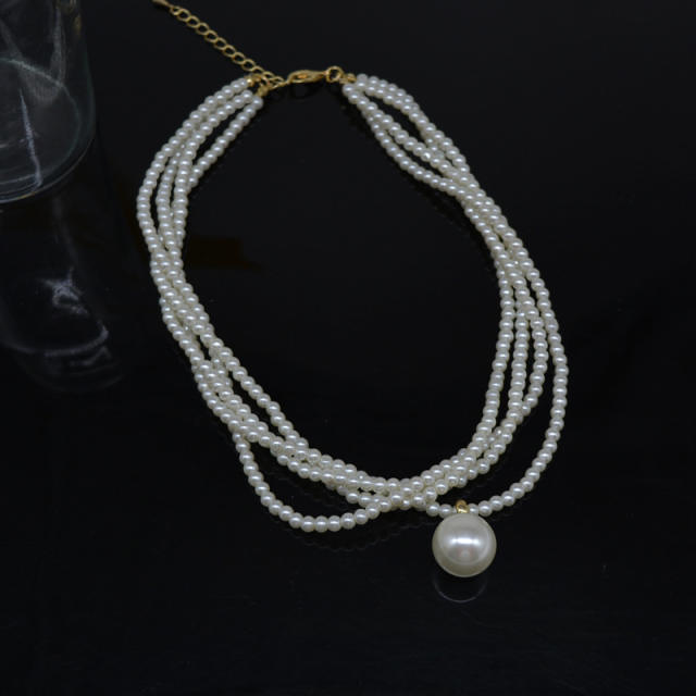 Vintage elegant faux pearl bead layer necklace