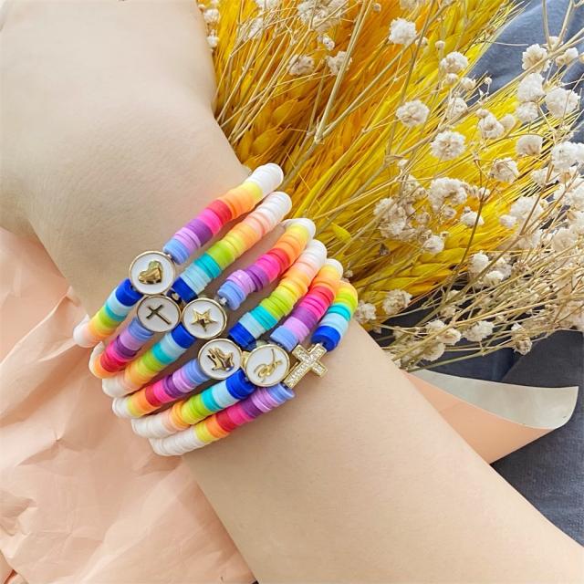 Y2K colorful clay bead enamel heart bracelet