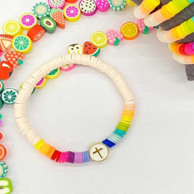 Y2K colorful clay bead enamel heart bracelet