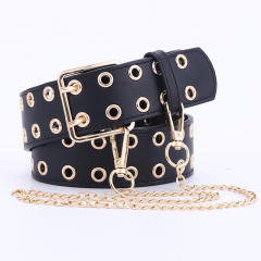 Punk trend gold color chain PU leather belt