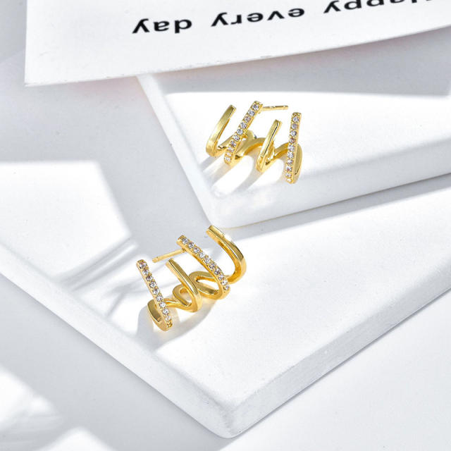 925 needle hot sale unique gold plated copper studs earrings