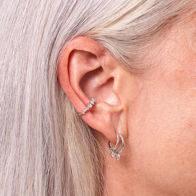 925 needle cubic zircon star two line open hoop earrings