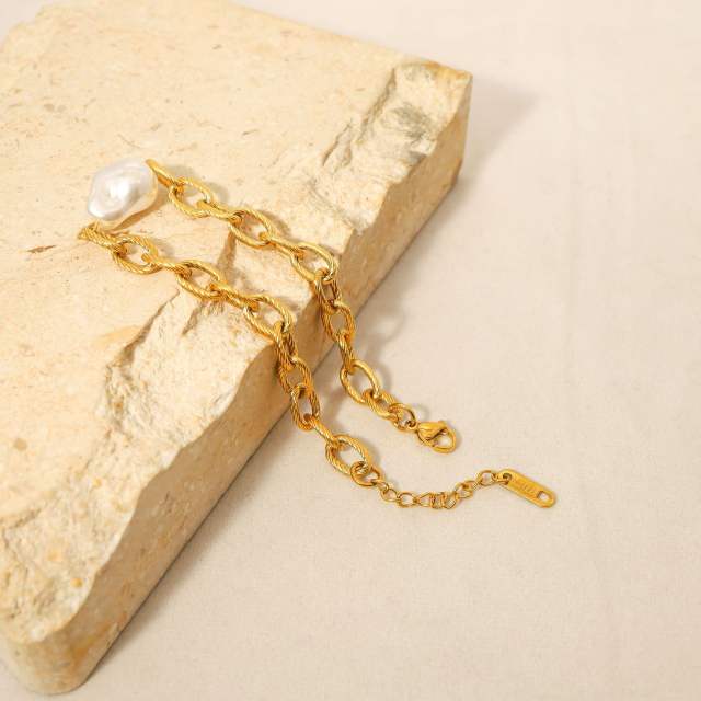 18K baroque pearl stainless steel chain bracelet
