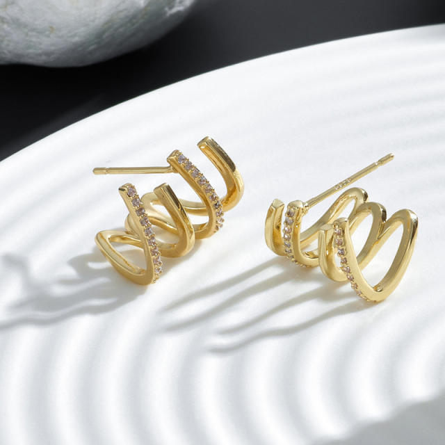 925 needle hot sale unique gold plated copper studs earrings