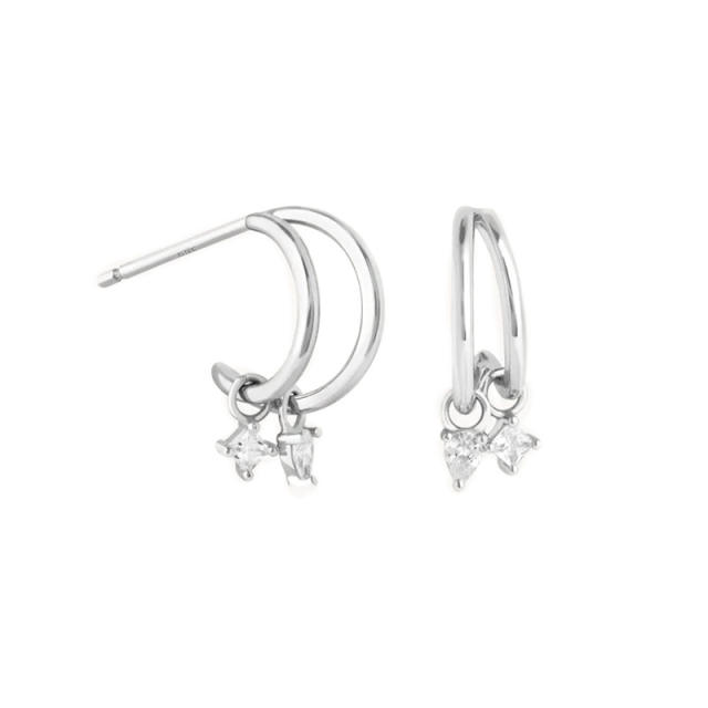 925 needle cubic zircon star two line open hoop earrings