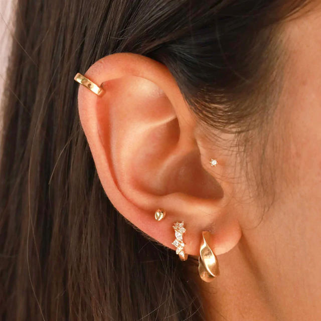 925 needle gold plated copper cubic zircon huggie earrings